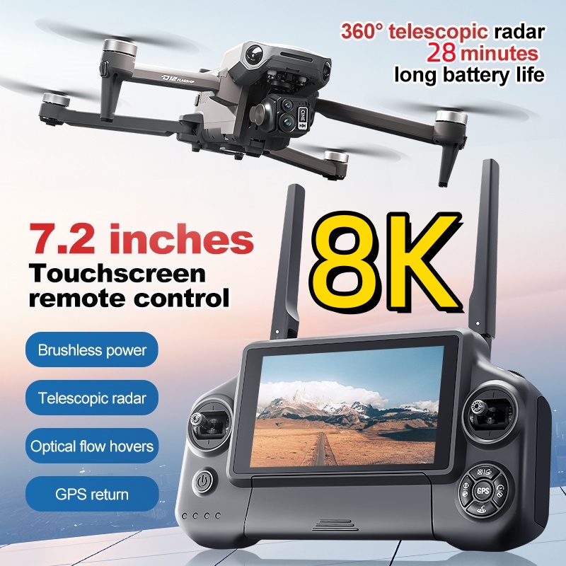 Dron Rc Quadcopter - 8K 3 Eksenli Gimbal Fırçasız 7.2